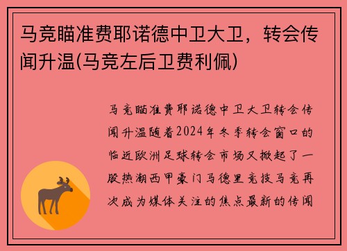 马竞瞄准费耶诺德中卫大卫，转会传闻升温(马竞左后卫费利佩)